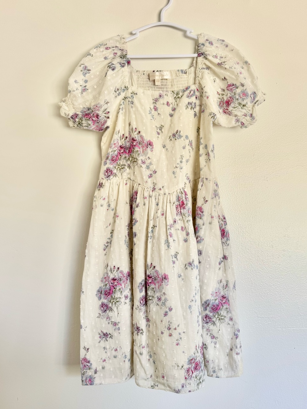 LoveShackFancy Cream Floral Puff-Sleeve Kids Dress